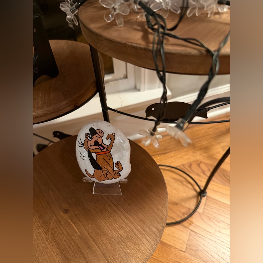 Hand Painted Cartoon Dog Rock, feed me theme